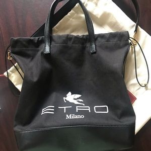 Etro black cotton canvas and leather Etro Sac. Gently worn, Good condition.